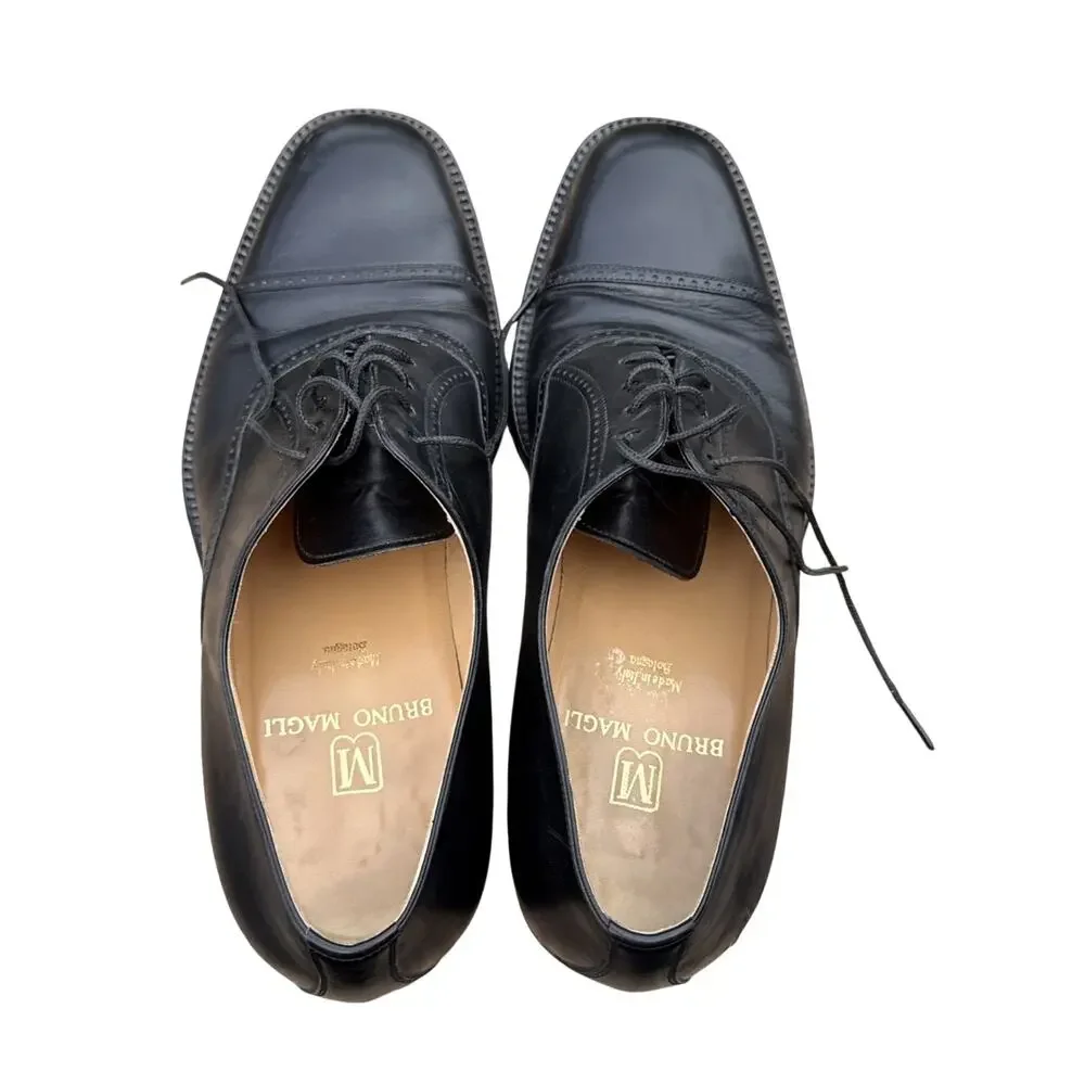 Bruno Magli Mens Black Lyndon shoes Leather  brogue cap toe  made in Italy 10.5M